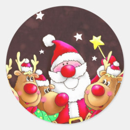 Weihnachtsmann und Rentiere Runder Aufkleber