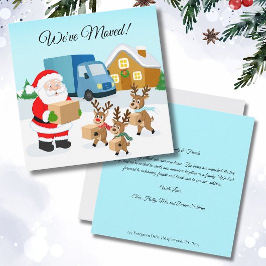 Weihnachtsmann und Rentiere - Umzugsankündigung Ankündigung