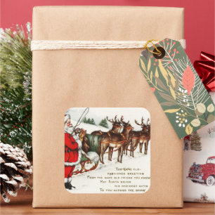 Weihnachtsmann und Rentiere Weihnachtsaufkleber Quadratischer Aufkleber