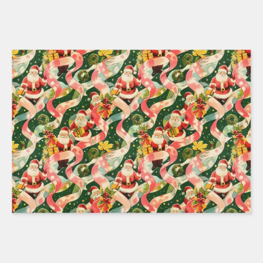 Weihnachtsmann und Ribbons Geschenkpapier Set (Vorderseite 2)