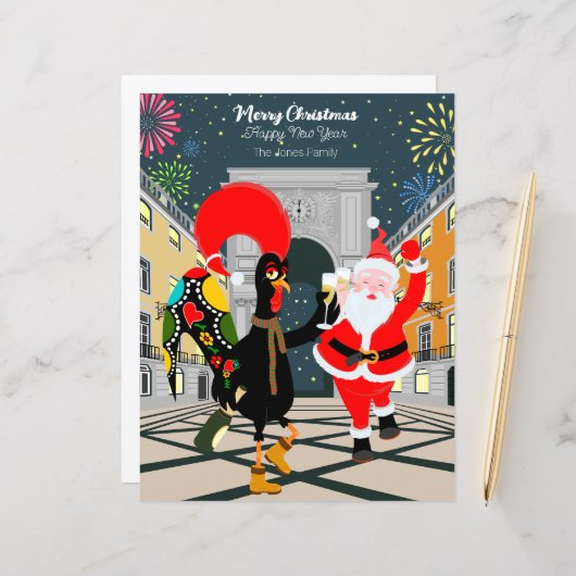 Weihnachtsmann und Rooster Champagner Toast bis Ne (Vorderseite/Rückseite Beispiel)