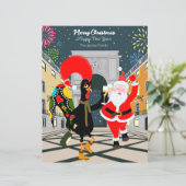 Weihnachtsmann und Rooster Champagner Toast bis Ne (Stehend Vorderseite)