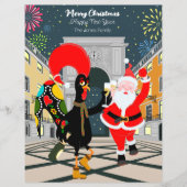 Weihnachtsmann und Rooster Champagner Toast bis Ne (Vorderseite)