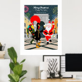 Weihnachtsmann und Rooster Champagner Toast bis Ne Poster (Heimbüro)