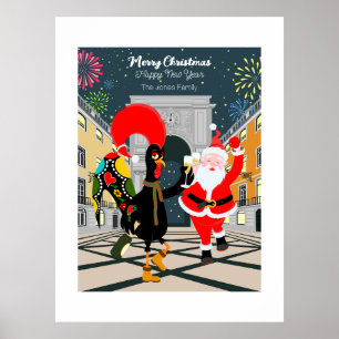 Weihnachtsmann und Rooster Champagner Toast bis Ne Poster