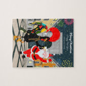 Weihnachtsmann und Rooster Champagner Toast bis Ne Puzzle (Horizontal)