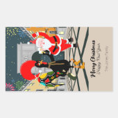 Weihnachtsmann und Rooster Champagner Toast bis Ne Rechteckiger Aufkleber (Vorderseite)