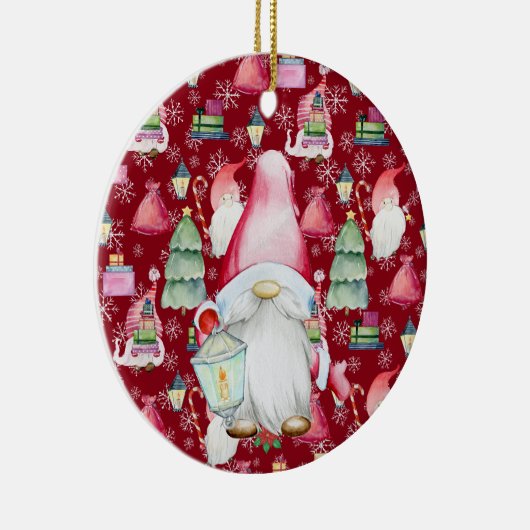 Weihnachtsmann und Rotes Muster Name & Datum Keramik Ornament (Rechts)