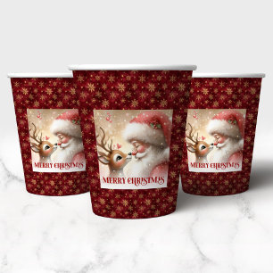 Weihnachtsmann und Rotnase Rudolph Feiertagsbecher Pappbecher