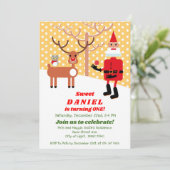  Weihnachtsmann und Rudolph erste Geburtstagsparty Einladung (Stehend Vorderseite)