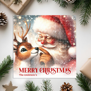 Weihnachtsmann und Rudolph personalisiertes Weihna Puzzle