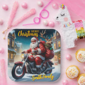 Weihnachtsmann und Rudolph Rentier Motorrad Pappteller (Party)