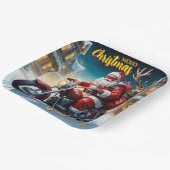 Weihnachtsmann und Rudolph Rentier Motorrad Pappteller (Gewinkelt)