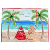 Weihnachtsmann und Sand Snowman zu Weihnachten am Große Geschenktüte (Rückseite)