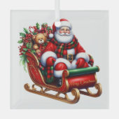 Weihnachtsmann und Schlitten Glas Ornament Ornament Aus Glas (Vorderseite)