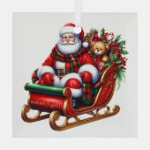 Weihnachtsmann und Schlitten Glas Ornament Ornament Aus Glas (Rückseite)