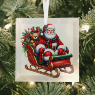Weihnachtsmann und Schlitten Glas Ornament Ornament Aus Glas