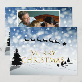 Weihnachtsmann und Schlitten Silhouette Schneeszen Feiertagskarte