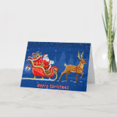 Weihnachtsmann und Schlitten Unterschrift Niedlich Karte (Vorderseite)