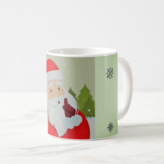 Weihnachtsmann und Schneeflocken Kaffeetasse (VorderseiteRechts)