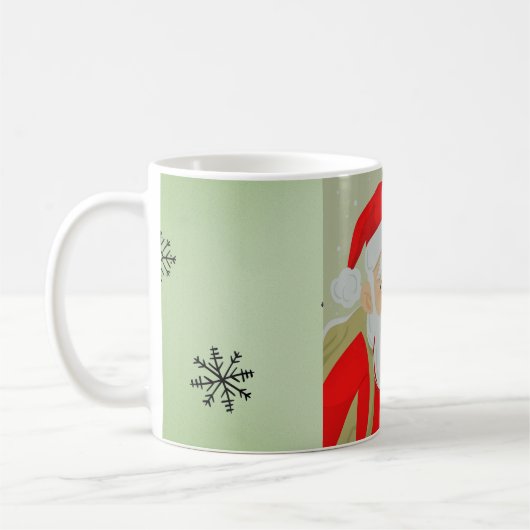 Weihnachtsmann und Schneeflocken Kaffeetasse (Links)
