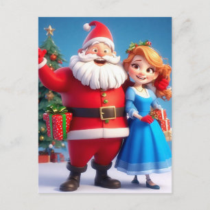 Weihnachtsmann und Schneekönigin feiern Weihnachte Feiertagspostkarte