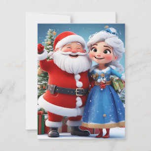Weihnachtsmann und Schneekönigin feiern Weihnachte Postkarte