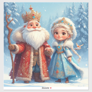 Weihnachtsmann und Schneemädchen feiern Weihnachte Aufkleber