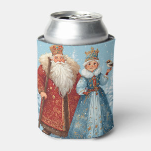 Weihnachtsmann und Schneemädchen feiern Weihnachte Dosenkühler