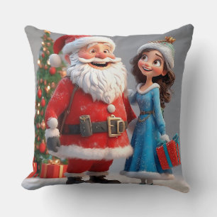Weihnachtsmann und Schneemädchen feiern Weihnachte Kissen