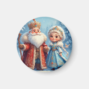 Weihnachtsmann und Schneemädchen feiern Weihnachte Magnet