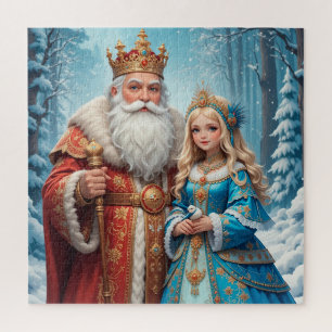 Weihnachtsmann und Schneemädchen feiern Weihnachte Puzzle