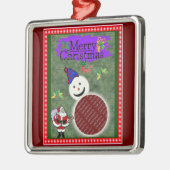 Weihnachtsmann und Schneemann bringen Weihnachten  Silbernes Ornament (Links)