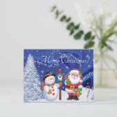 Weihnachtsmann und Schneemann Feiertagspostkarte (Stehend Vorderseite)