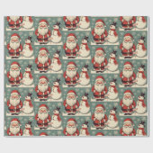 Weihnachtsmann und Schneemann Geschenkpapier (Flach)
