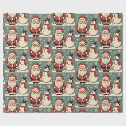 Weihnachtsmann und Schneemann Geschenkpapier (Flach)