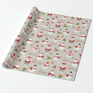 Weihnachtsmann und Schneemann Geschenkpapier