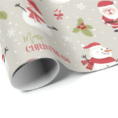 Weihnachtsmann und Schneemann Geschenkpapier (Rolleneckpunkt)