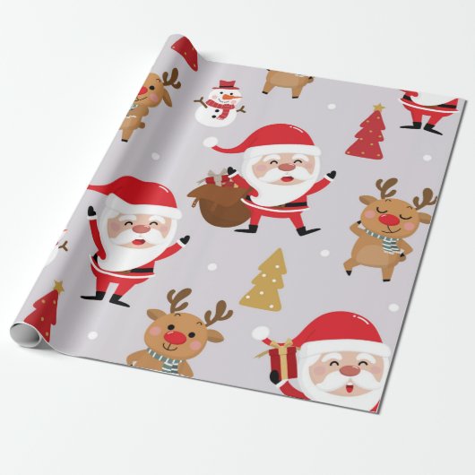 Weihnachtsmann und Schneemann Geschenkpapier (Ungerollt)