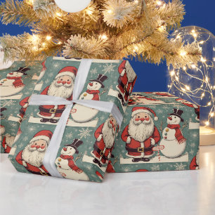 Weihnachtsmann und Schneemann Geschenkpapier