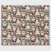 Weihnachtsmann und Schneemann Geschenkpapier (Flach)