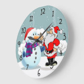Weihnachtsmann und Schneemann Große Wanduhr (Winkel)