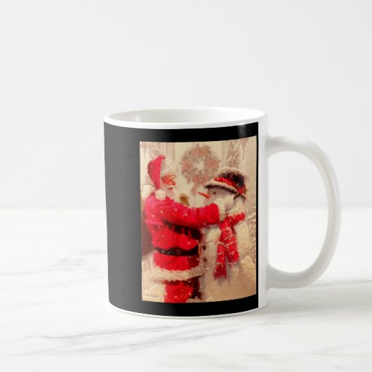 Weihnachtsmann und Schneemann im Schneefall Kaffeetasse (Rechts)