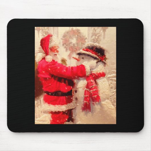Weihnachtsmann und Schneemann im Schneefall Mousepad (Vorne)