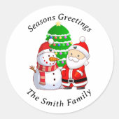 Weihnachtsmann und Schneemann Weihnachten Runder Aufkleber (Vorderseite)