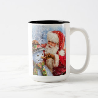 Weihnachtsmann und Schneemann Zweifarbige Tasse