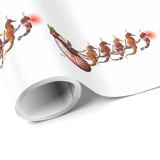 Weihnachtsmann und SeepferdSleigh Geschenkpapier (Rolleneckpunkt)