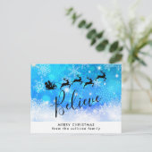 Weihnachtsmann und sein Fliegen-Ren - glauben Sie Postkarte (Stehend Vorderseite)