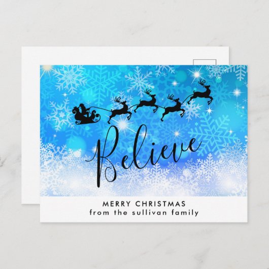 Weihnachtsmann und sein Fliegen-Ren - glauben Sie Postkarte (Vorne/Hinten)