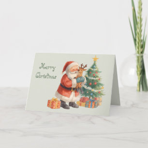 Weihnachtsmann und sein Helfer & skurrliche Weihna Karte